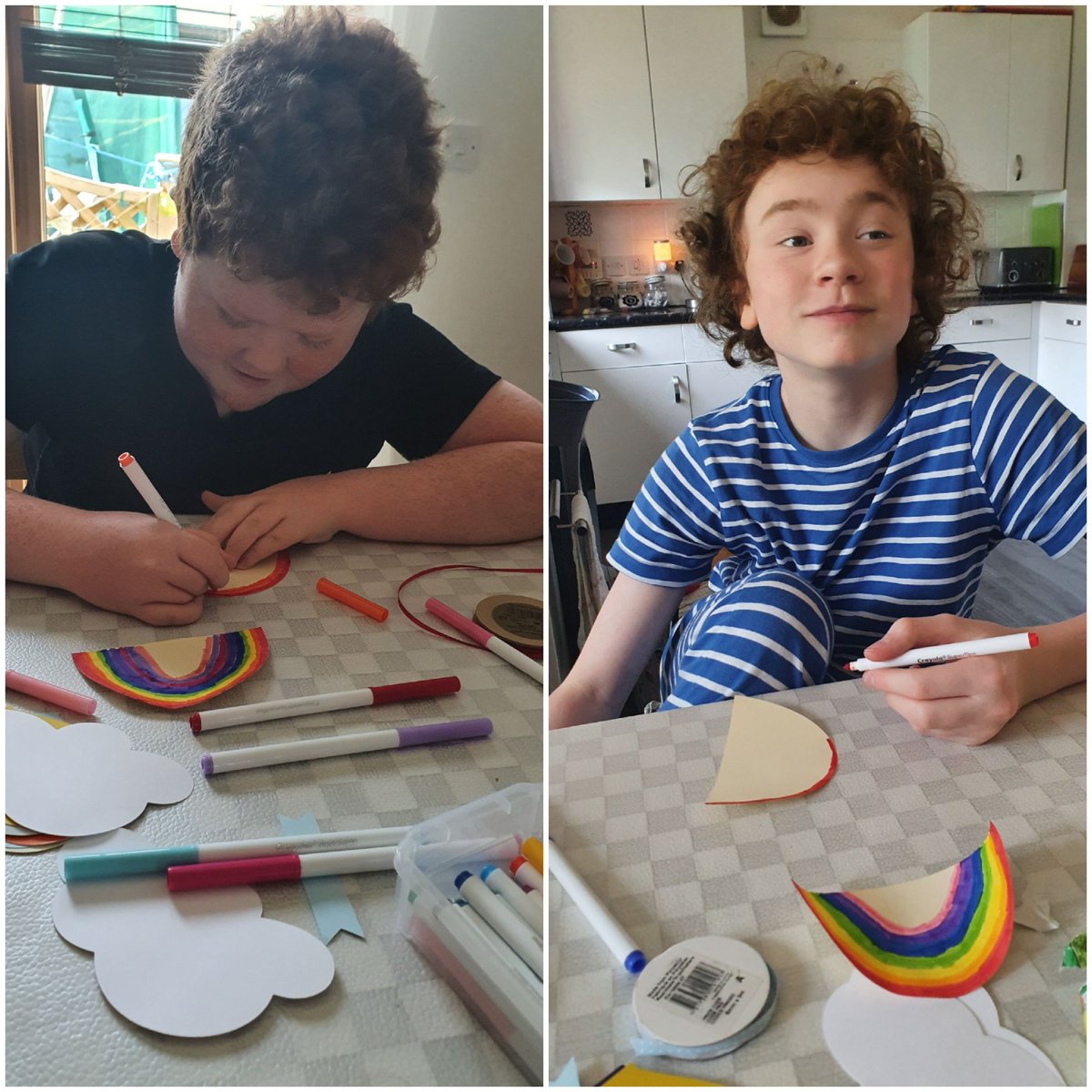 Today we made balloon mobiles after watching <a href="/KirstieMAllsopp/">Kirstie Allsopp</a> the boys really enjoyed making them and added a colourful rainbow too 🌈☁️🎈