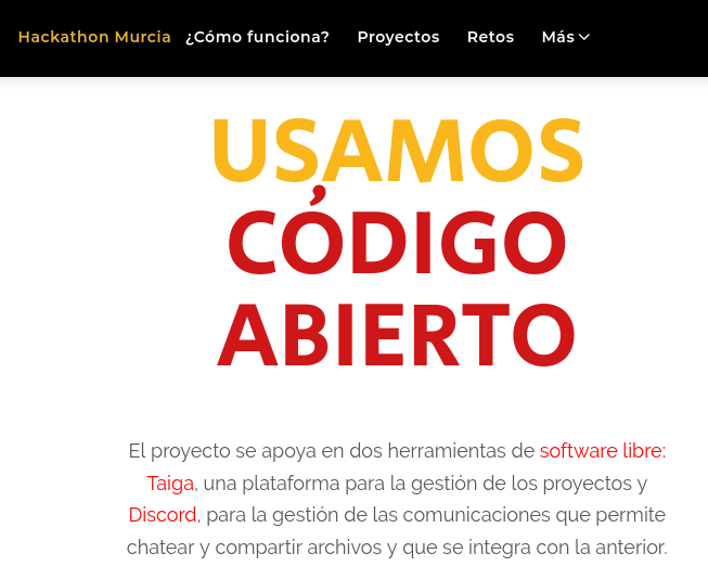 ¡Nuevo hackathon para ayudar a solucionar problemas causados por la Covid-19! Desde Kaleidos y <a href="/taigaio/">Taiga.io</a> colaboramos con el #HackathonMurcia, que abre hoy el plazo de recepción de ideas. 
hackathonmurcia.com
