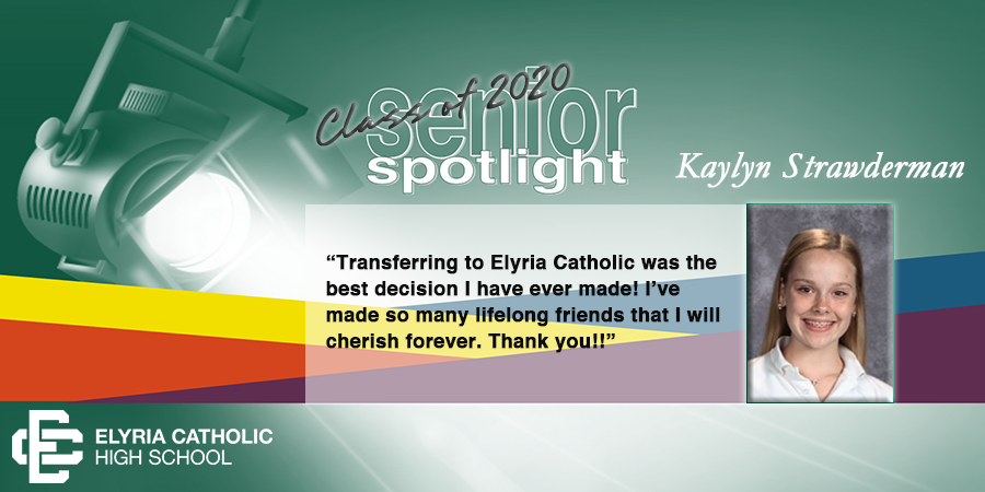 On this sunny Wednesday the Senior Spotlight shines on Kaylyn Strawderman.  Shortly after transferring to EC, Kaylyn quickly found her niche and continued to shine brightly throughout her years at EC.  Learn more about Kaylyn at 
elyriacatholic.com/people/kaylyn-…