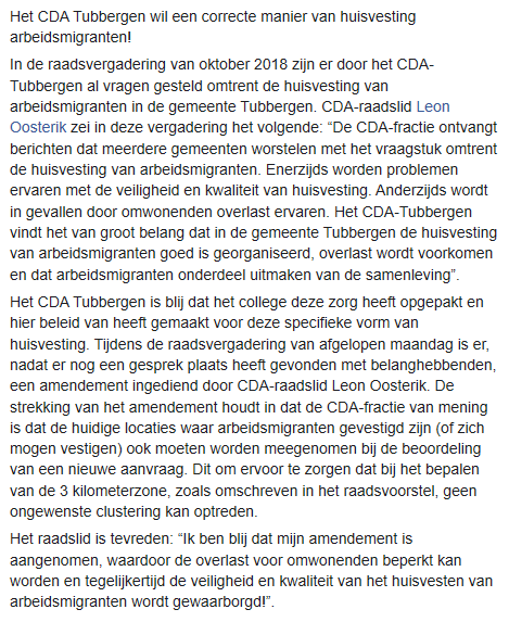 CDATubbergen's tweet photo. Het CDA Tubbergen wil een correcte manier van huisvesting arbeidsmigranten! 

Tijdens de raadsvergadering van afgelopen maandag is er een amendement ingediend door Leon Oosterik. Overlast voorkomen. Veiligheid waarborgen. Lees hieronder verder: https://t.co/ewRpPDChRR