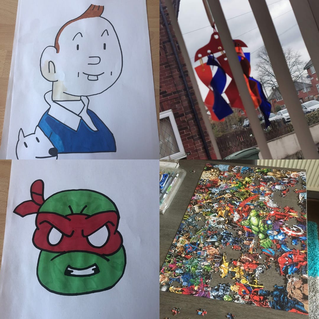 Rumworth's tweet photo. Next up is Tegan (5G) who has put up her wind-chime, Thomas (5F) has completed a jigsaw and Charlie (3E) has done some fabulous drawings.
It's great to see what you have been up to!
#rumworthathome #wearerumworthschool https://t.co/reLvnqBbEO