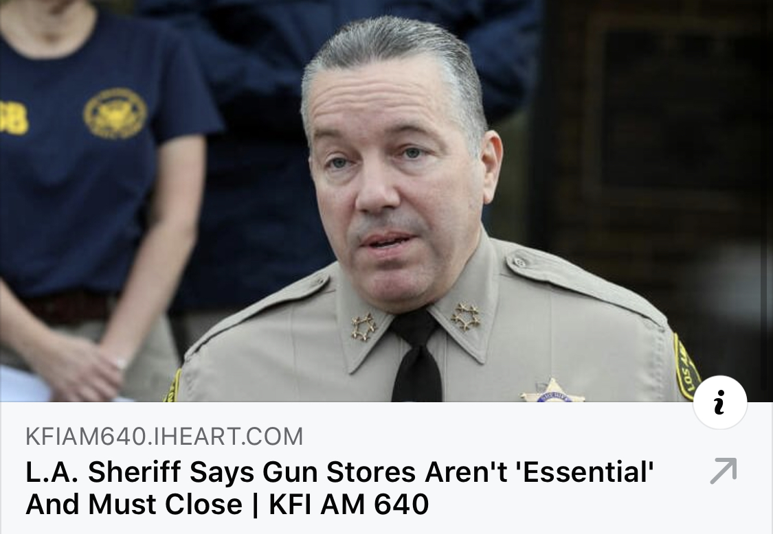 In the past month, Los Angeles County Sheriff, Alex Villanueva, has been responsible for releasing some 4,000+ inmates from Twin Towers and other correctional facilities, and in the very next breath, making the directive to close gun stores and send deputies to enforce it.
