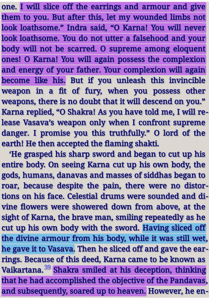 (4)  #Indra Promised  #Karna That He Will Heal Karna's Body After Donation.But Indra Didn't Make His Promise Become True .Kundalaaharana Parva, Section 43,Chapter 581(284)