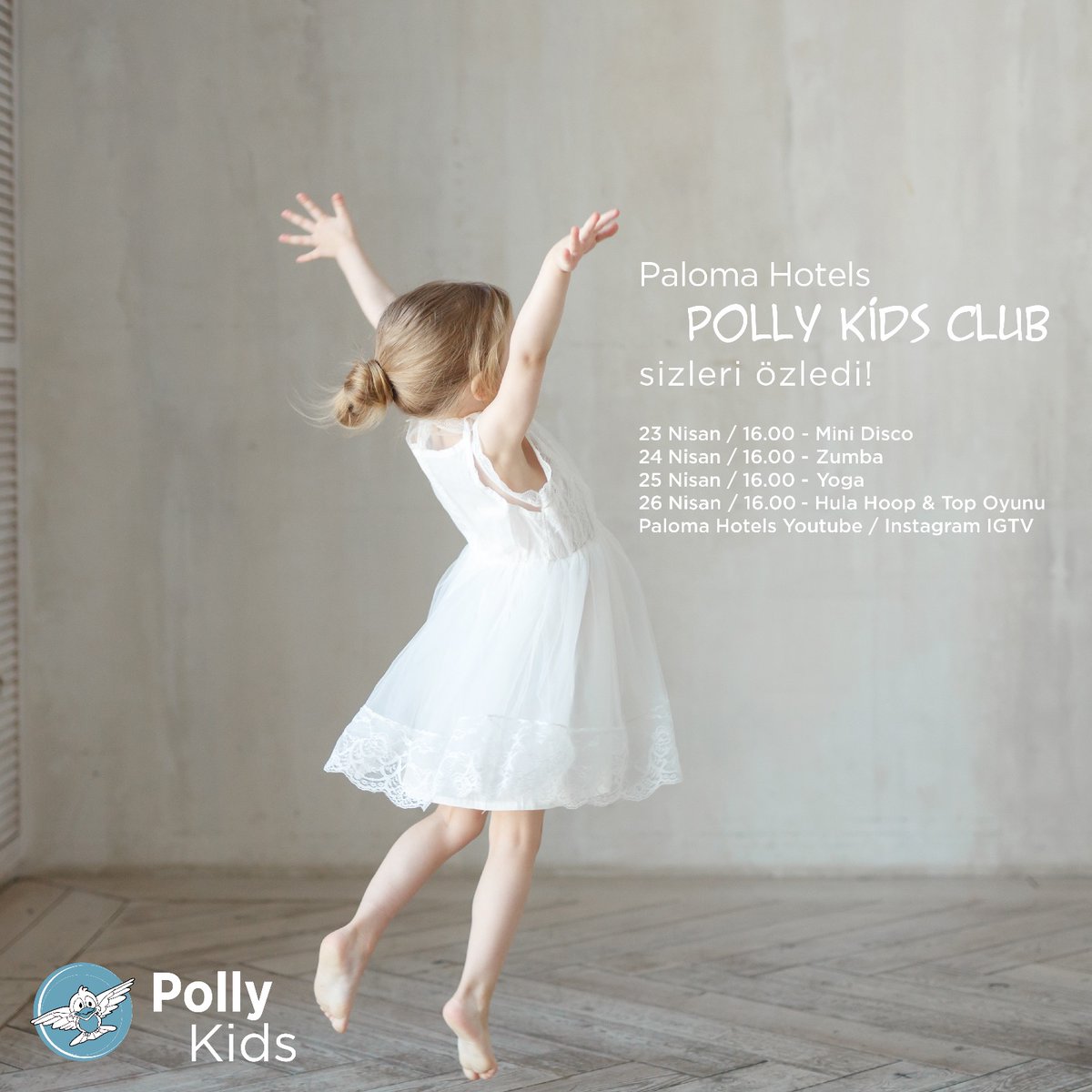 Paloma Hotels Polly Kids Club misses you! We experience together the enthusiasm of April 23 National Sovereignty and Children's Day / 100th Anniversary. We are meeting on Youtube and IGTV in the Paloma Hotels Polly Kids Club Festival. Stay home. Stay online.