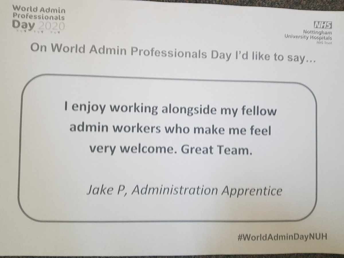 ENT_NUH's tweet photo. More great messages from our admin teams on #worldadminday @TeamNUH @NUHsurgery https://t.co/h7x0irh9EM