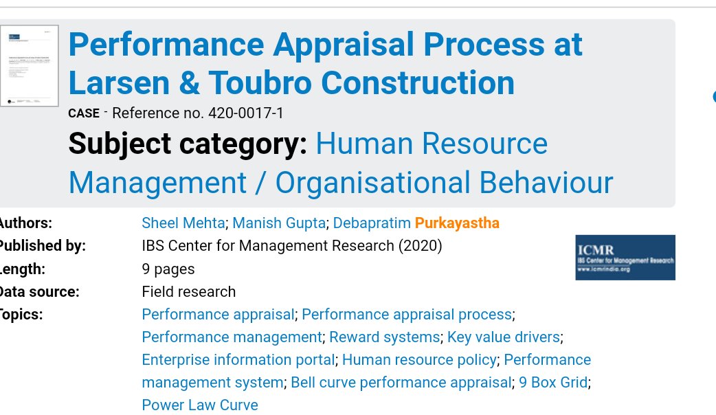 dpurkayastha's tweet image. Performance Appraisal Process at Larsen &amp;amp; Toubro Construction
 thecasecentre.org/educators/prod…

Topics

#Performanceappraisal #Performanceappraisalprocess #Performancemanagement #Rewardsystems #HR #HRPolicy