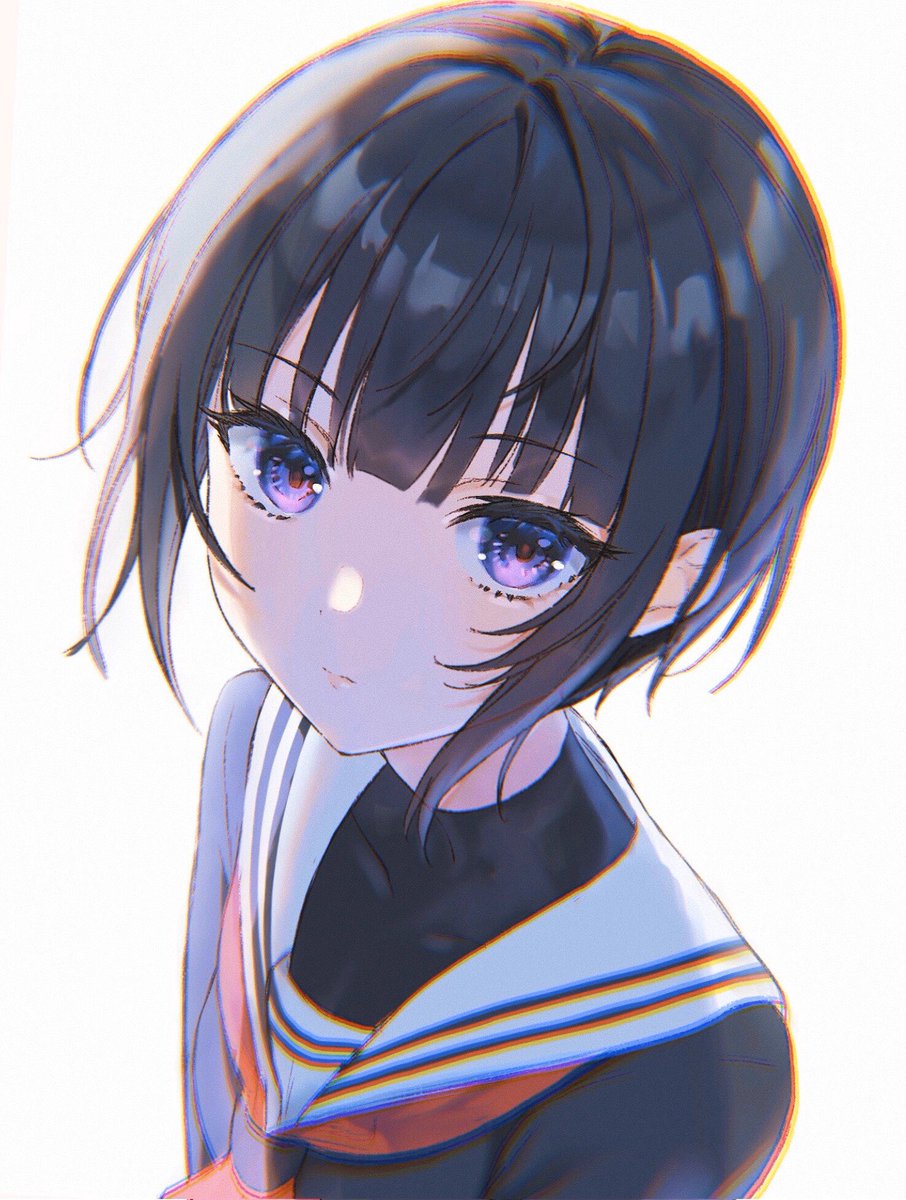 1girl solo school uniform short hair white background black hair looking at viewer  illustration images