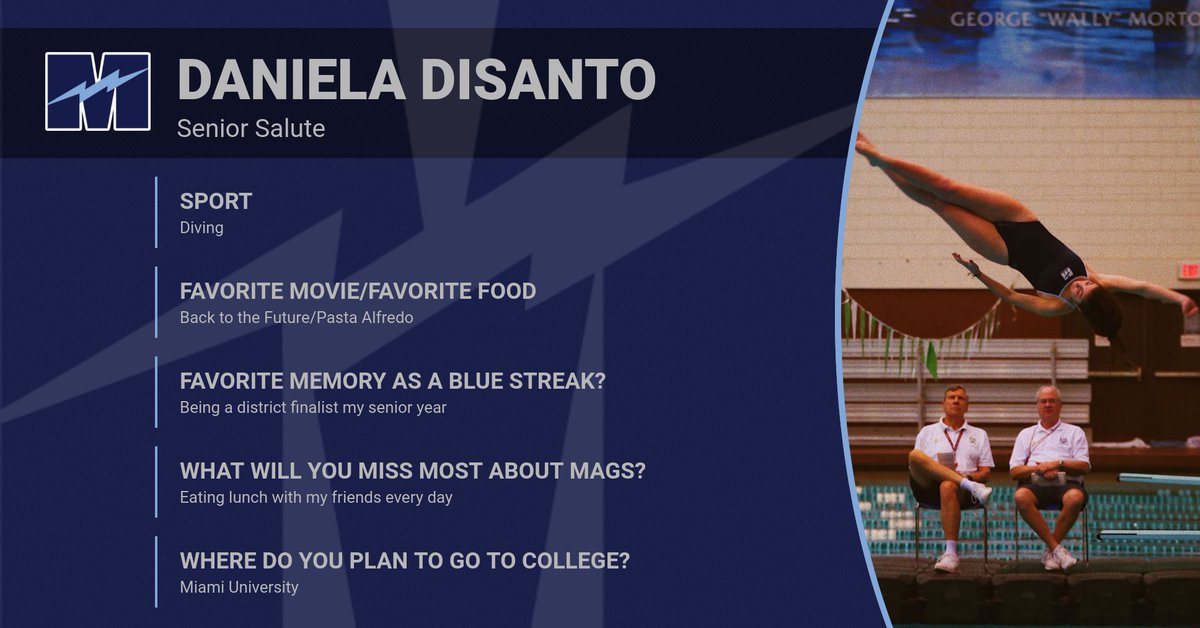 Our midweek senior salute is diver, Daniela Disanto! @magsbluestreaks <a href="/MagsSwim/">Mags Swim and Dive</a> #MagsProud #classof2020
