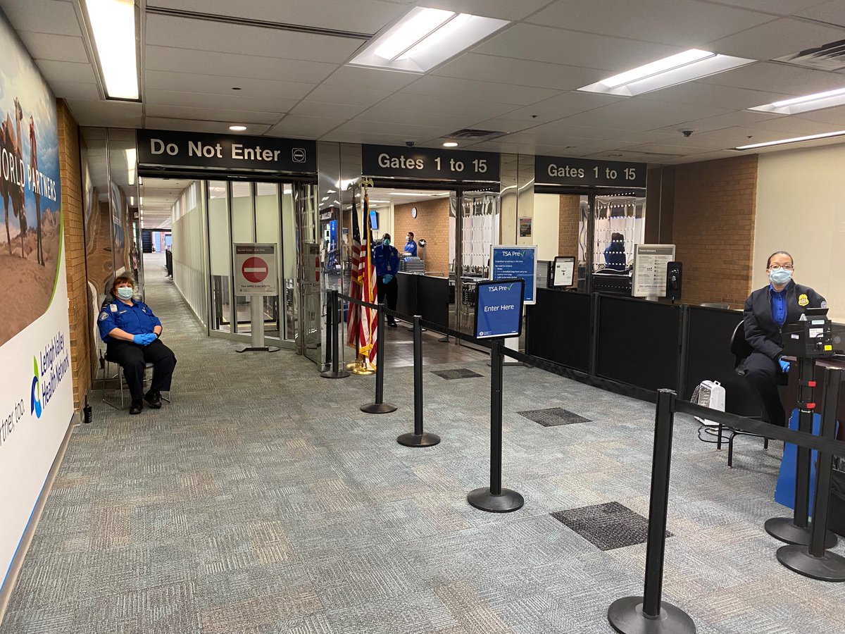 TSA_Northeast's tweet photo. BREAKING NEWS: On Tuesday, April 21st, 92,859 travelers came through @TSA checkpoints nationwide. Exactly 1 year earlier, 2,227,475 individuals were screened at security checkpoints across the country. This photo taken at the @FLYLVIA checkpoint while waiting for travelers. https://t.co/3J1dBwxRPO
