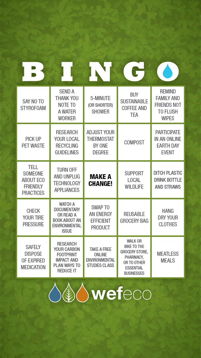 WEForg's tweet photo. Happy #EarthDay! Celebrate the occasion by enjoying the activities on our bingo card! #EarthDay2020 https://t.co/AjYp3N5FkR