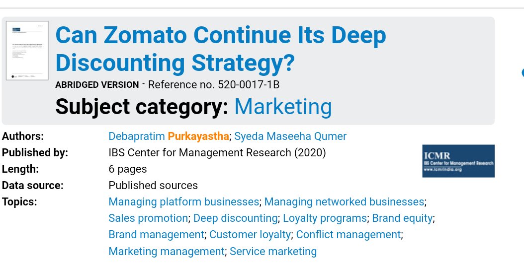 dpurkayastha's tweet photo. Can Zomato Continue Its #DeepDiscounting Strategy?
https://t.co/2omNU5CEIJ

#Managingplatformbusinesses #Managingnetworkedbusinesses #Salespromotion #strategy #discounting #Loyaltyprograms #Brandequity #Brandmanagement #Customerloyalty #conflictmanagement #Servicemarketing https://t.co/V9CdpdI2BR