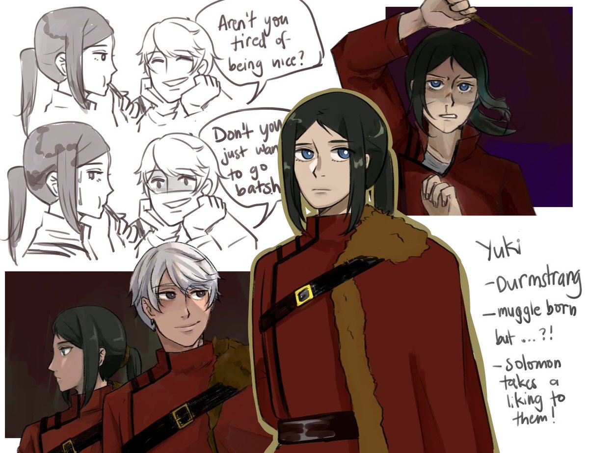 realized i haven't posted much art...!! so here's a doodle dump for durmstrang!yuki and solomon. they're bros!! for some reason, the goblet of fire chooses this no named muggleborn instead of the brightest wizard solomon!? #obeyme  #obeymejp