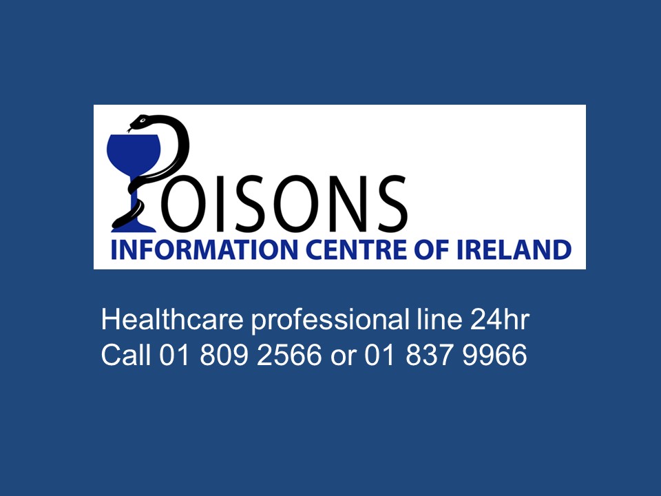 IrelandNpic's tweet image. The National Poisons Information Centre @IrelandNpic @Beaumont_Dublin is open 24hr for healthcare professionals treating poisoned patients. Call 01 809 2566 or 01 837 9964 for medical advice
@HSELive @ICGPnews @AmbulanceNAS @IHCA_IE