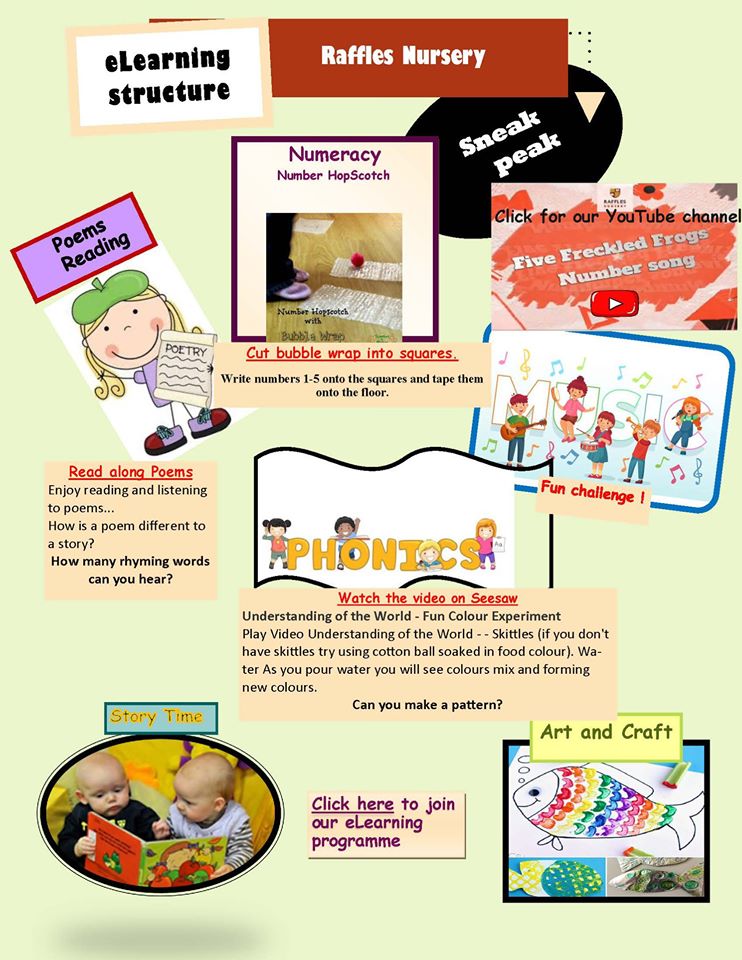 We look forward to welcome you on our E- learning platform.
Stay Safe.. Keep Learning at Raffles Nurseries
Please click on the link to join - tiny.cc/4kq2mz