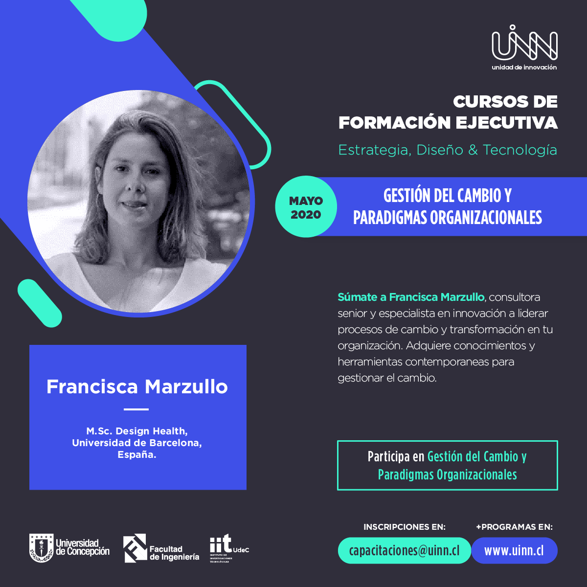 UINNUdeC's tweet photo. Adquiere junto a Francisca Marzullo conocimientos y herramientas modernas para liderar y gestionar procesos de transformación organizacional en tu empresa
Revisa más información sobre el programa Gestión del cambio y paradigmas organizacionales en: https://t.co/nIZVLj8CpF https://t.co/Hrz3hBkzQ2