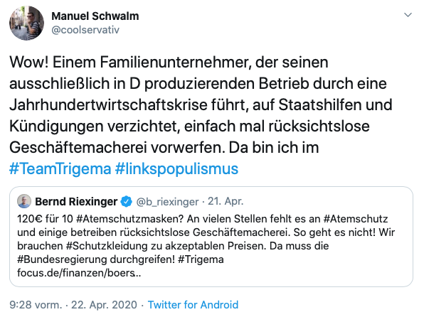 coolservativ's tweet photo. Ein peinliches Linkendrama in drei Akten. Populisten haben kurze Beine. #riexinger #dielinke #trigema https://t.co/qV9vUTMtzz