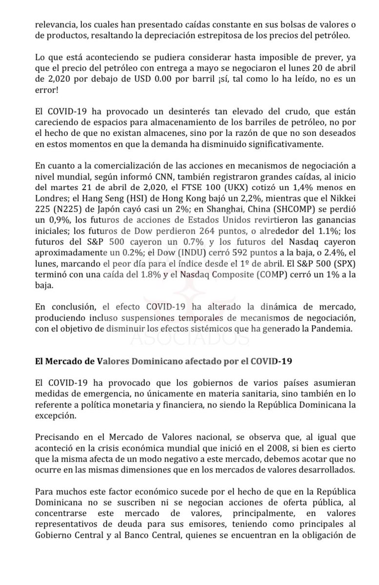serulleyasoc's tweet photo. Compartimos este interesante artículo sobre “Efectos del COVID-19  en los Mercados de Valores” escrito por nuestro Director Ejecutivo en Santo Domingo @Angel_Serulle (part.1) https://t.co/XHGTymmoJ3