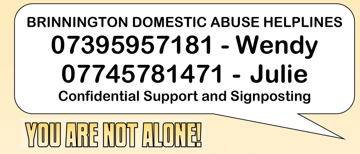 We're dedicated to ending Domestic Abuse in Brinnington and we've listened to what local residents have told us about taking the first step. Now you can talk to local volunteers who will treat you with patience and compassion and help you to find the support you need.

#notalone