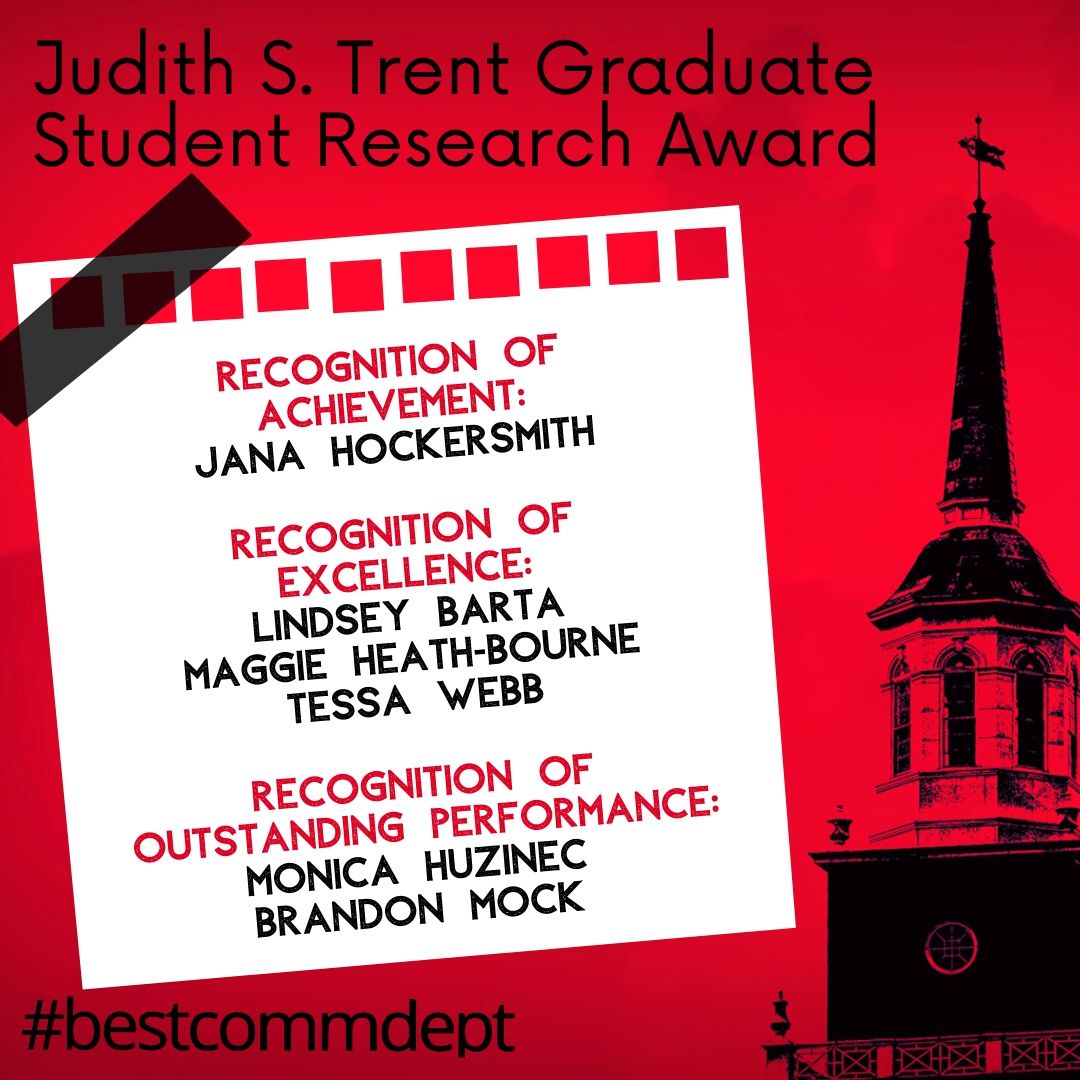 CommUC's tweet photo. Our first honorees of the day: our outstanding graduate students. #bestcommdept #bestcommgrads #CommCeleb2020 #bestCommCeleb @JanaHockersmith @magheathbourne @monicahuz @prof_tess https://t.co/TNe8yJxOB7