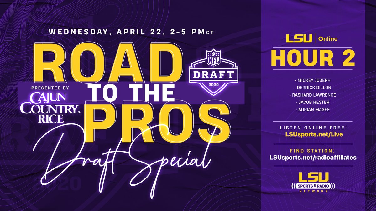 LSUfootball's tweet photo. Chris Blair hosts the #NFLDraft Preview Show on Wednesday featuring @Coach_EdOrgeron, @Joe_Burrow10 and more! 
🔗 https://t.co/cEDtoORfho https://t.co/HjbwVV7oA8