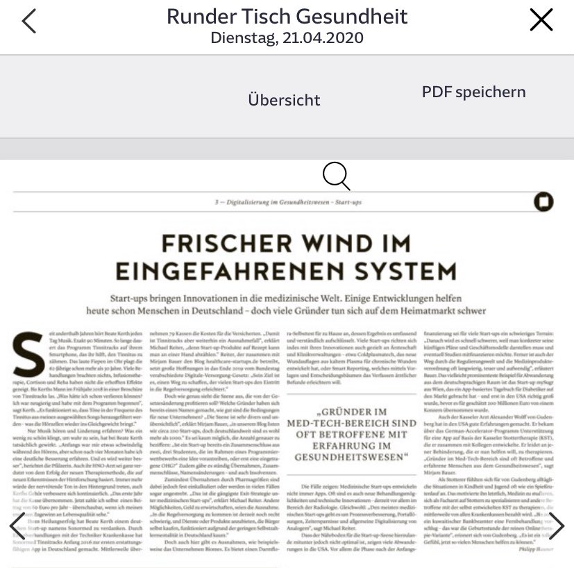 healthcare_de's tweet photo. Ein klein wenig stolz 😇: Die @SZ berichtet über uns und unsere #Startups - genau passend in einer Zeit der digitalen Gesundheit während der #Corona-Pandemie, in dem #DVG und #DiGA-Gesetze sich aktuell der Bewährung stellen! @SZ_Gesundheit @Tinnitracks @mysugr @SmartReporting https://t.co/IKLsQaHUpB