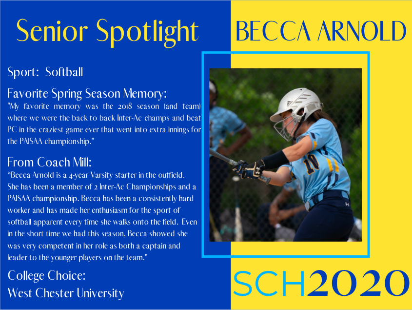 SCHBlueDevils's tweet photo. Welcome to the Senior Spotlight Series, highlighting our Spring Senior Athletes! Today's Spotlight is on Becca Arnold! 🌟😈🌟 #Classof2020 #SeniorSpotlight #SCHpride #SCHfamily #SCHsoftball #DiamondDevil #GoBlueDevils #SeniorLeaders @schacademy @sdruggan @DWilsonSCH 💙💛 https://t.co/pfrwPmUHSe