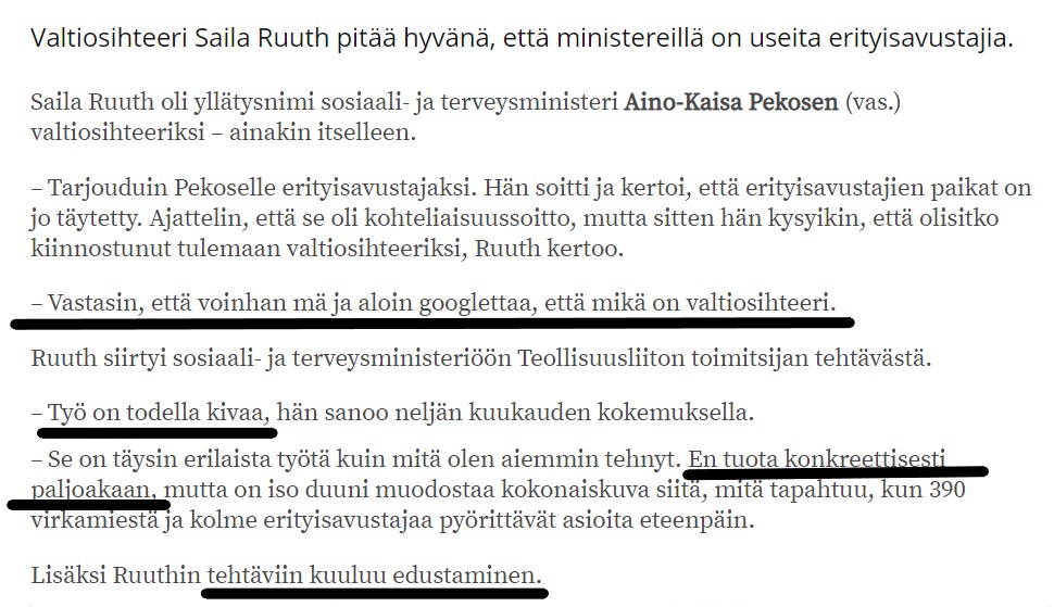 Jos sosiaali- ja terveysministeriön toiminta koronakriisissä tuntuu sekavalta, niin tämä Kansan Uutisten haastattelu viime lokakuulta saattaa taustoittaa osaa ongelmien syistä.