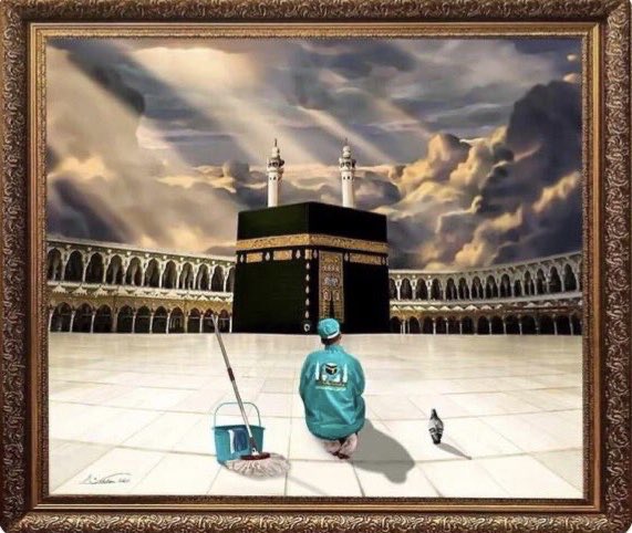 Les seuls qui pourront prier en face de la #Kaaba 🕋 en ce début de #Ramadan sont les agents d'entretiens qui font que tous les ans nous puissions réaliser nos rêves d'une vie (#Omra et #Hajj)
Récompense amplement méritée 🙏🏼
Tableau de l'artiste Nabila Abuljadayel #Coronavirus 😥