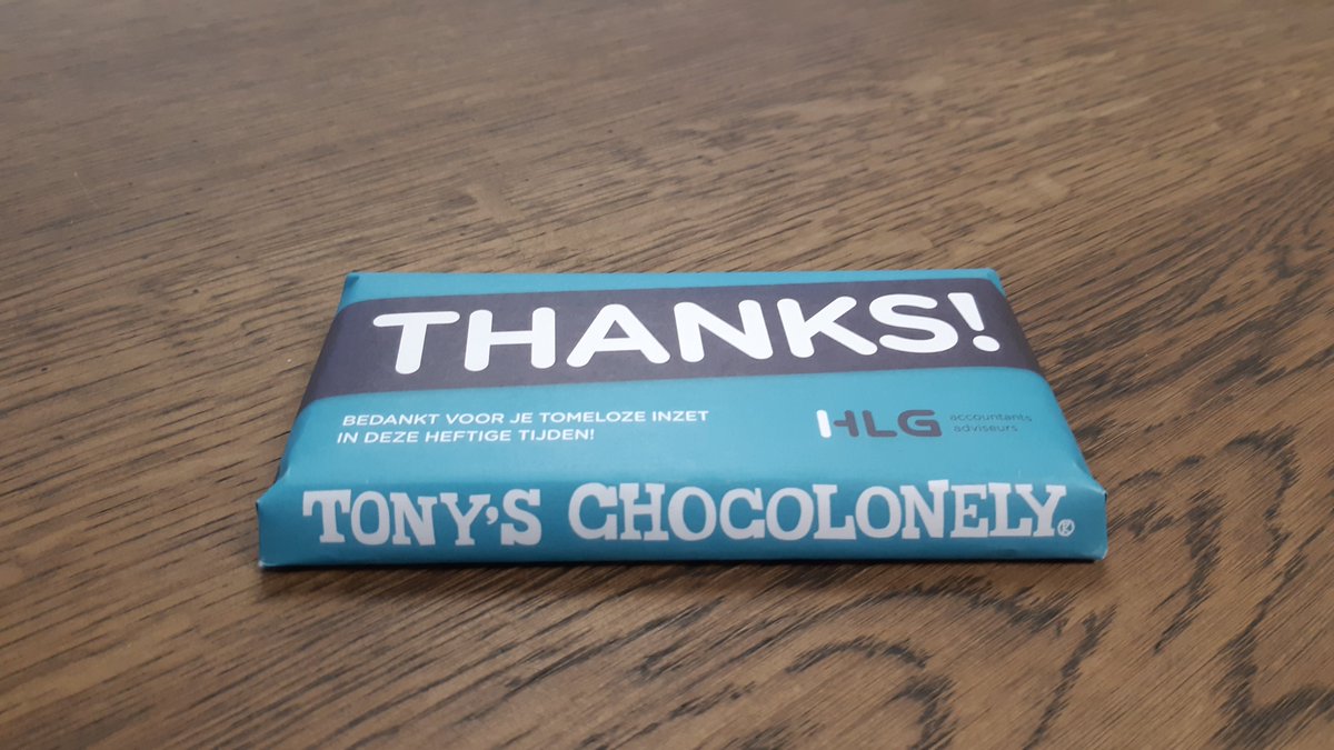 Thuis werken met een heerlijk blokje chocolade bij de koffie; dat is wat alle medewerkers van HLG afgelopen week deden. Allemaal kregen zij deze heerlijke reep van Tony's Chocolonely thuis gestuurd van HLG!
#thuiswerken #trotsoponsteam #samensterk