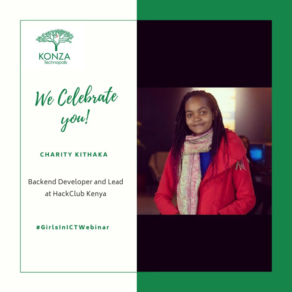 TechnopolisKE's tweet photo. Charity Kithaka is a Backend Developer, Lead at HackClub Kenya and Anitaborg Nairobi. She is an industrious, proactive, driven and formidable back-end developer with a knack for sharing and conveying her passion to her community. We celebrate you today Charity #GirlsInICTWebinar https://t.co/RZU8RofBpH