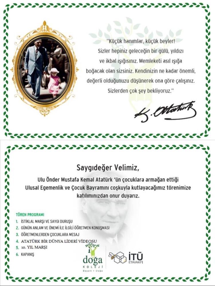 Yarın tüm öğrenci ve velilerimizle 23 Nisan Bayramı için buluşuyoruz...
🇹🇷😍🕺❤️🌈🎉🎈
#dogada23nisan
#dogamevimdeBayramVar
#Bu23NisanEvdeHepBirlikte 
<a href="/DogaOkullari/">Doğa Koleji</a> 
<a href="/guneslidogaort1/">Güneşli Doğa Koleji Ortaokulu</a> 
<a href="/nazli10er/">Nazlı Sert</a> <a href="/tubayaa/">Tuğba Yapıcı</a> <a href="/TunaOzvar/">Tuna Özvar</a>