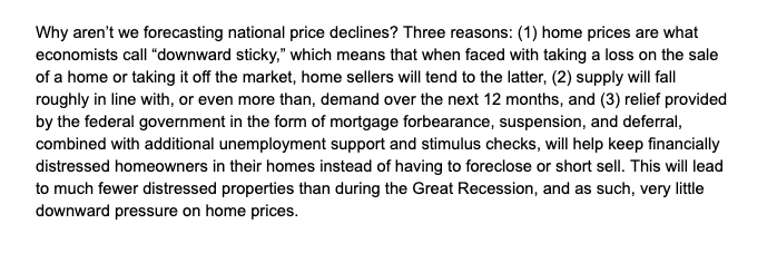 Why aren't we expecting home prices to fall much, if at all?