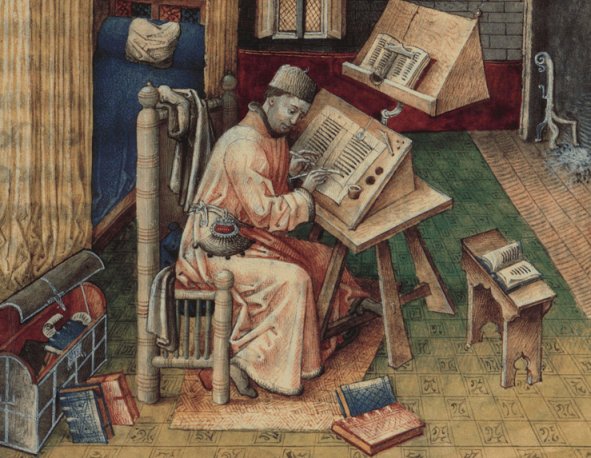 Before the printing press, the author of a book would either hire scribes to make copies of his book or go for block-printing.Both were time-consuming & labor-intensive, so as a result books were really expensive & only the Royalty, higher nobility or clergy could afford them