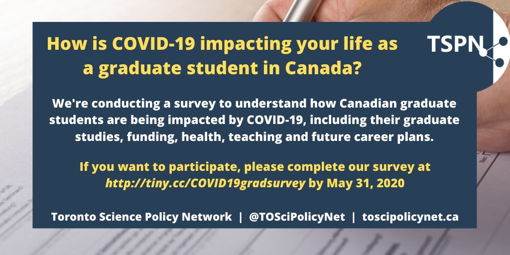 🇨🇦Canadian Graduate Students! We are launching a national survey to gather information on the impact #COVID19 has had in your life. Share your insights with our 10 min survey here 👇🏻 and help us encourage others- please retweet! #AcademicChatter tiny.cc/COVID19gradsur…