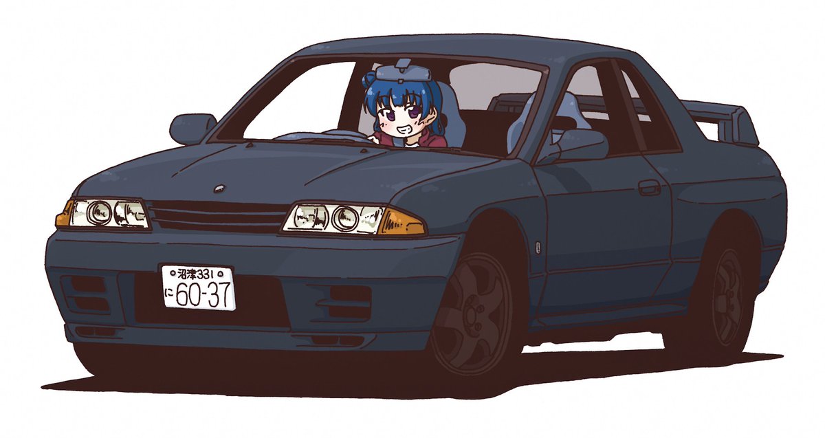 tsushima yoshiko vehicle focus 1girl motor vehicle ground vehicle car blue hair solo  illustration images