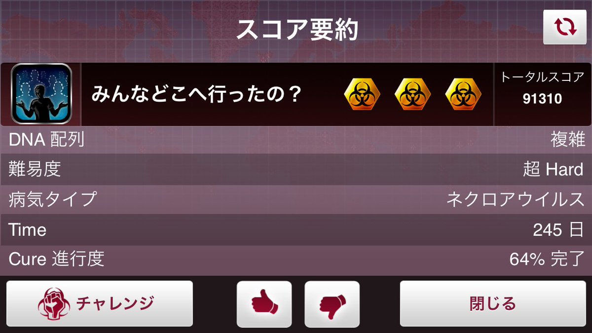 感染症マニア Ibs やったぜ みんなどこへ行ったの 超ハード ネクロアウイルスで3バイオ達成 これで超ハード 影の伝染病以外3バイオ制覇だ Plagueinc