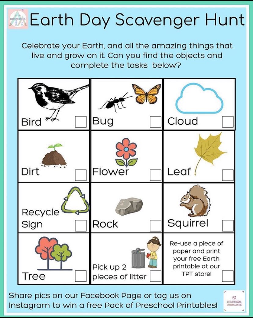 Happy Earth Day Raccoons! Here’s a fun scavenger hunt to do while outside enjoying some sunshine! #rolandraccoons #getoutsidegetactive