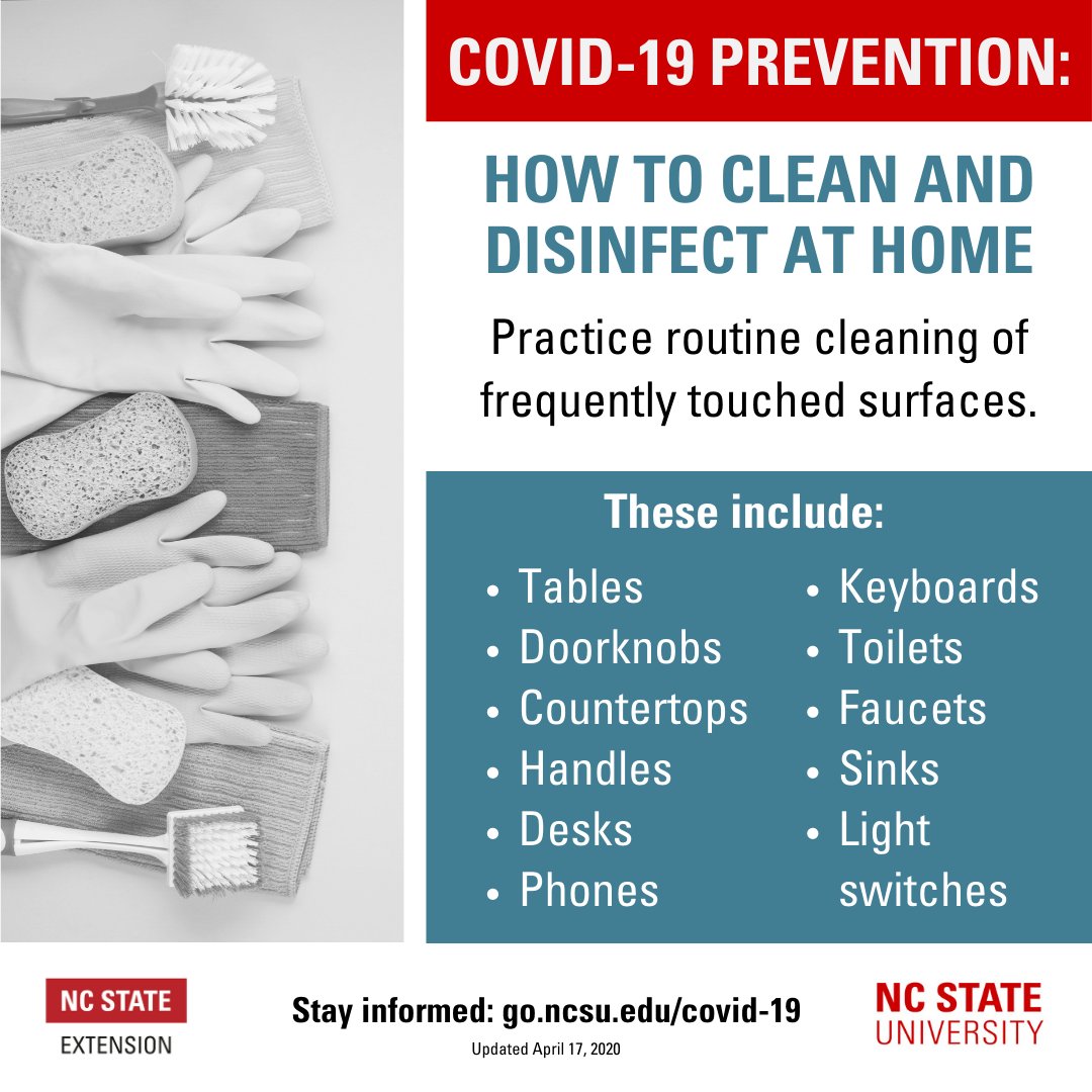 Clean and disinfect frequently touched surfaces to help prevent the spread of #COVID19 <a href="/SafePlatesFSIC/">Safe Plates Food Safety Information Center</a> <a href="/HealthyHomes4/">HealthyHomesPartners</a>