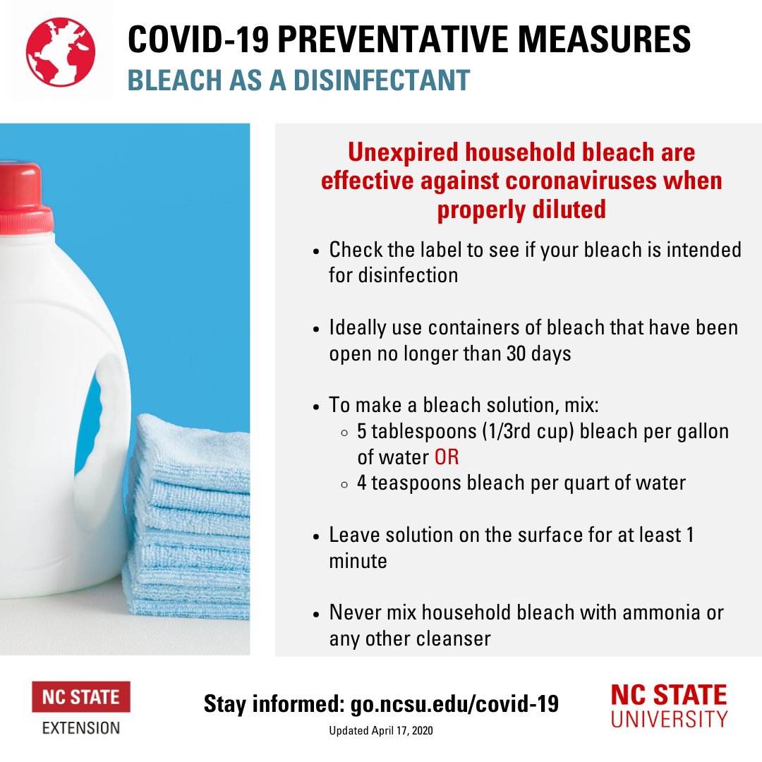 Bleach as a disinfectant?  Check this out from <a href="/SafePlatesFSIC/">Safe Plates Food Safety Information Center</a> <a href="/HealthyHomes4/">HealthyHomesPartners</a>