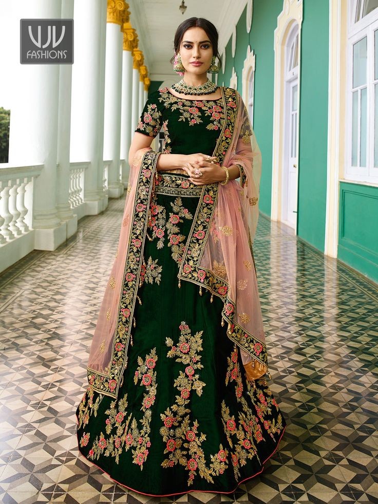 peach and green combination dress Sea Green & Peach Kota Silk Lehenga main image 1