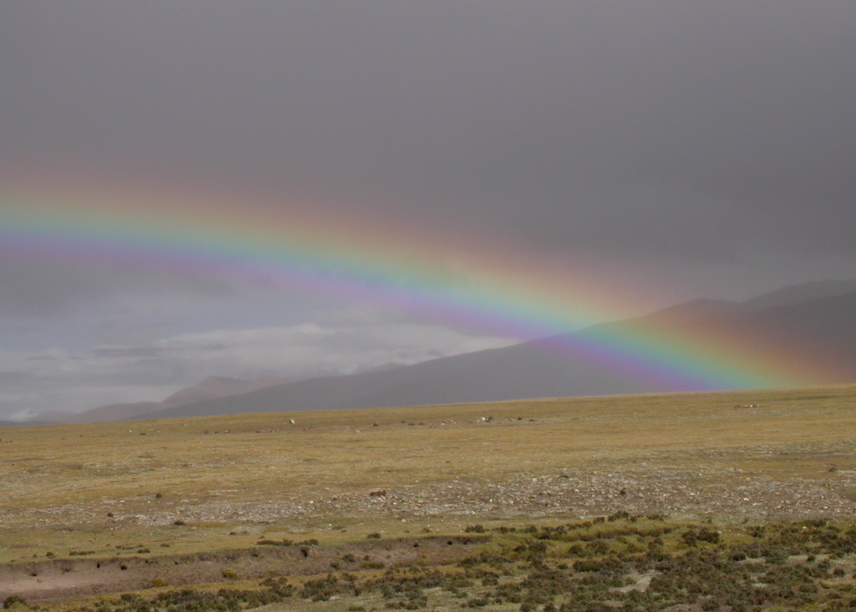 Rainbow  above shore of Namtso lake, གནམ་མཚོ་, 4718m asl, Central  #Tibet, September 2005 #EarthDay   #EarthDayAtHome 6/n