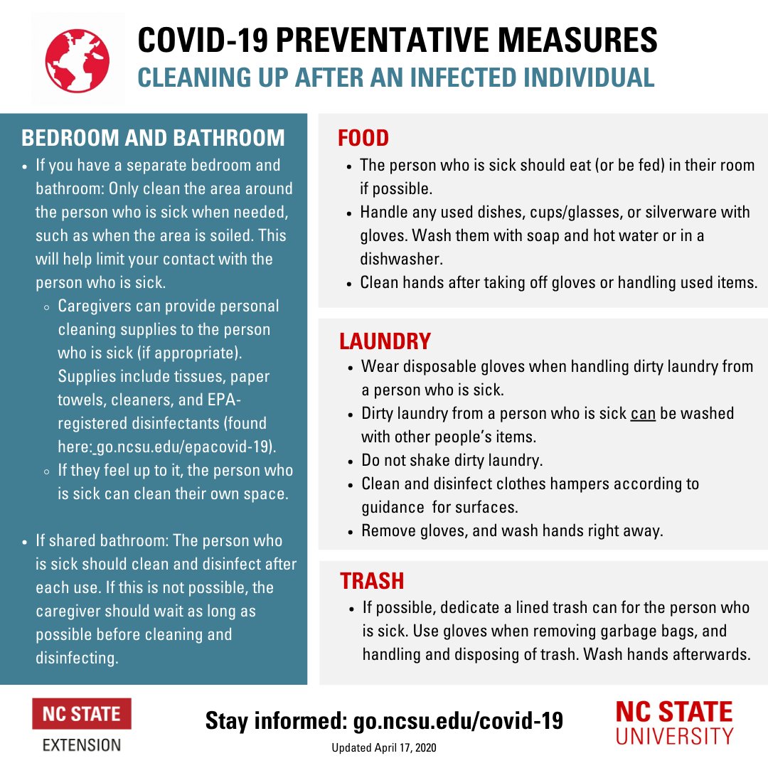 Cleaning up after someone with #COVID19?  Here's how <a href="/SafePlatesFSIC/">Safe Plates Food Safety Information Center</a> <a href="/HealthyHomes4/">HealthyHomesPartners</a>