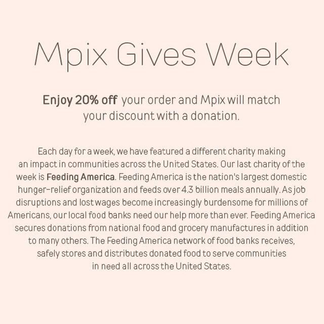 It’s our last day of Mpix Gives Week. This has been incredible. We could not have done this without you. A huge THANK YOU to all of you for your support and dedication to making a difference for all of those who need it. Let’s finish strong! bit.ly/3aeLywe