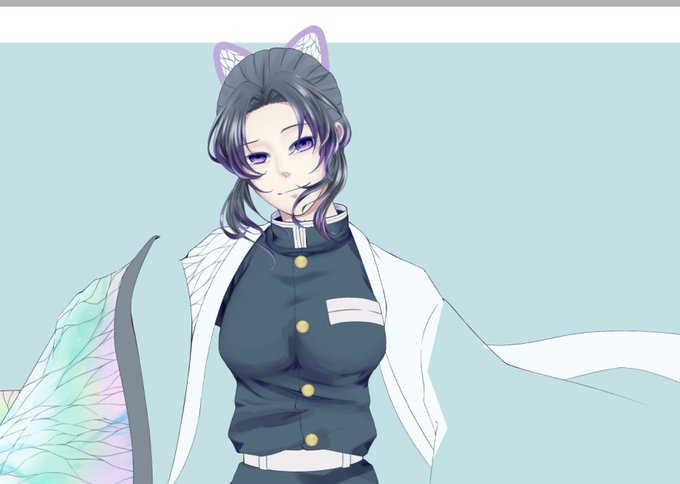 清水さんがTwitterに投稿した胡蝶しのぶ(鬼滅の刃)のイラスト。