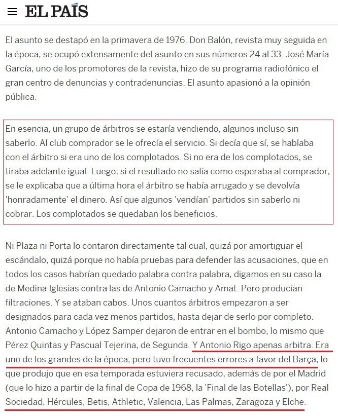 Quelques articles de El pais de lepoque sur ce scandale , qui montraient les mécanismes de cette corruption arbitrale dont la fin a commencé grâce à Medina Iglesias qui fut contacte par le  @fcbarcelona pour savoir s'il avait touché le pognon remis à Camacho pour lui....