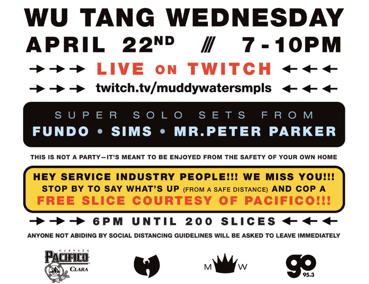 Hey Service Industry People!!! We miss you!!!  Swing by our Curbside window starting at 6pm tonight for a FREE PIZZA SLICE courtesy of Pacifico.  

(While Supplies Last) 

#lynlake #uptownmpls
