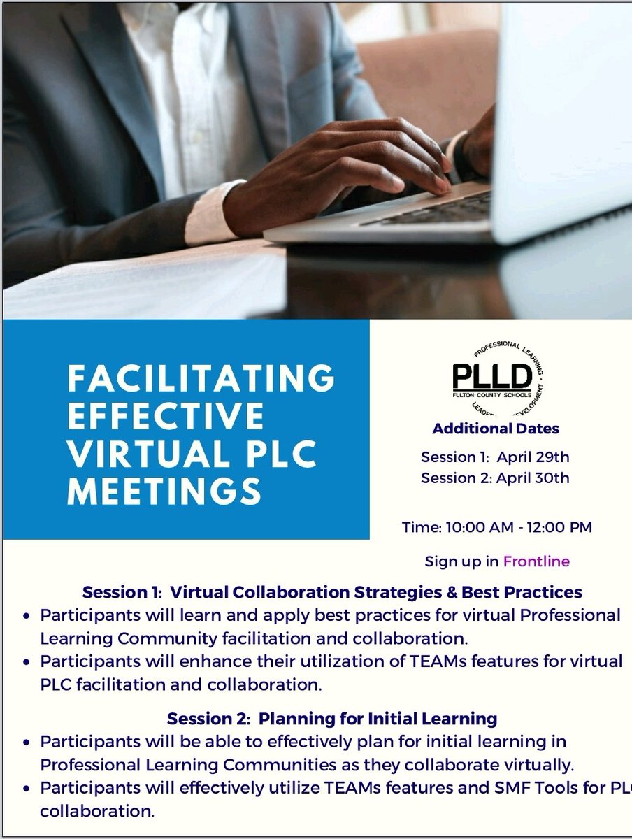crysricks's tweet photo. FCS PLC Facilitators and Support Personnel: Additional dates have been added for "Facilitating Effective Virtual PLC Meetings". Please see the flyer for additional details. We hope to see you soon! #FCSrising @MsC_Cohen @FCSPLLD https://t.co/aUx43eqBir