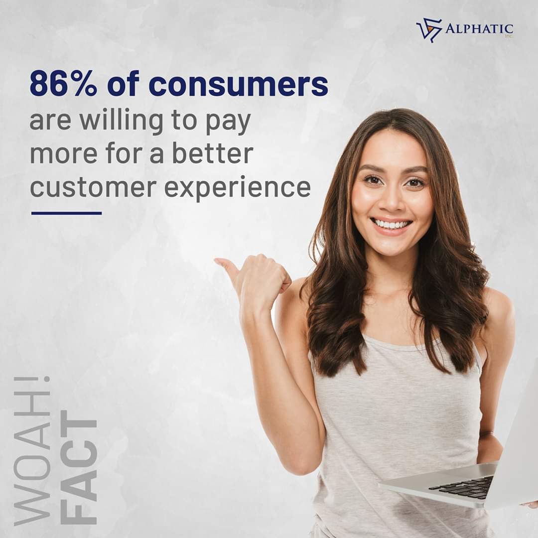 AlphaticInc's tweet photo. 86% of consumers are willing to pay more for a better customer experience 

If you want to better your customer experience, you are at the right place 
Contact us:

+923244624444
+923105557666 (Whats app)

#socialmediamarketing #digitalmediamarketing
#Facebookmarketing https://t.co/oqqleCOkyG