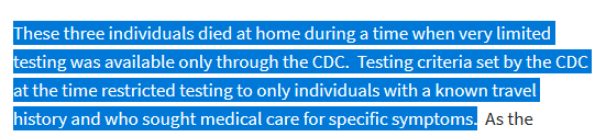 Another interesting fact in the press release: no known travel history so no test was administered which was the operational guidelines from CSC for administering tests at that point. /7