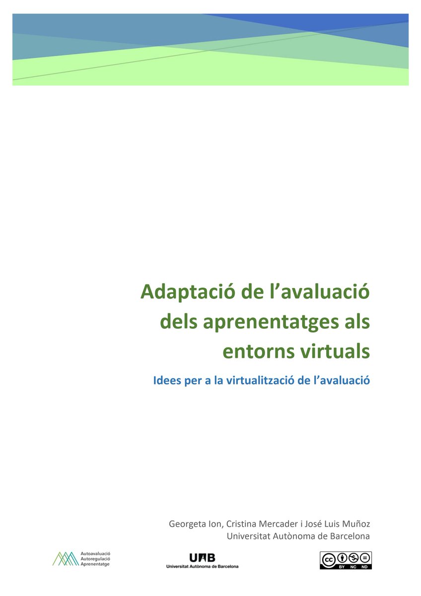 BHumanitatsUAB's tweet photo. ✍️🔓"Adaptació de l'avaluació dels aprenentatges als entorns virtuals. Idees per a la virtualització de l'avaluació", de Georgeta Ion, Cristina Mercader i José Luis Muñoz. Nova publicació en obert al #DDD:
👉https://t.co/XudUkuuAx4
#entornsvirtuals #avaluacio https://t.co/tRM55hrO1j